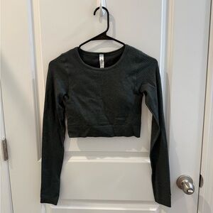 lululemon athletica ebb to street Dark Green Long Sleeve Crop Top w Built in bra